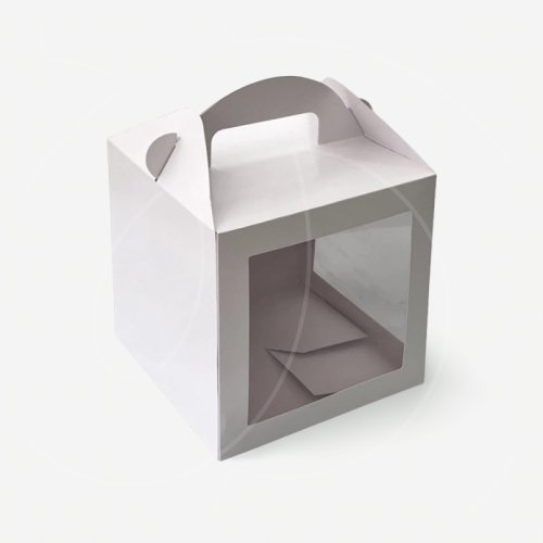 Коробка с ручкой и окном белая 18х18х18 см КУ-395   КУ-00395