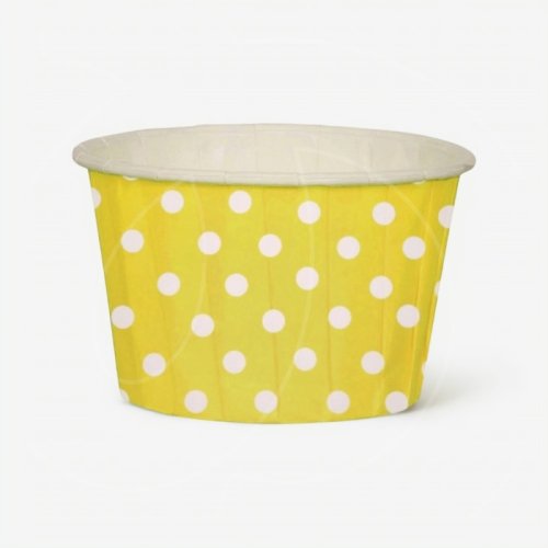 Капсула бумажная с подворотом Жёлтая в белый горошек D50 H40 100 шт Б-26