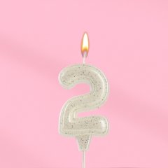 Свеча декоративная Цифра "2" Жемчужный перламутр с блёстками 10870117