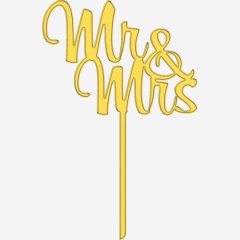 Топпер декоративный акриловый "Mr&Mrs на палочке" Золото 10х16 см ТСК362