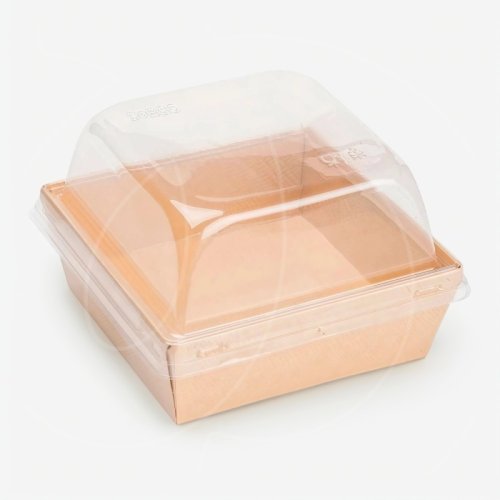 Коробка для бенто-торта и моти крафт 15х15х9,5 см дно 13,5х13,5 см OSQ SmartPack 800 box + Lid SmartPack 800 domе